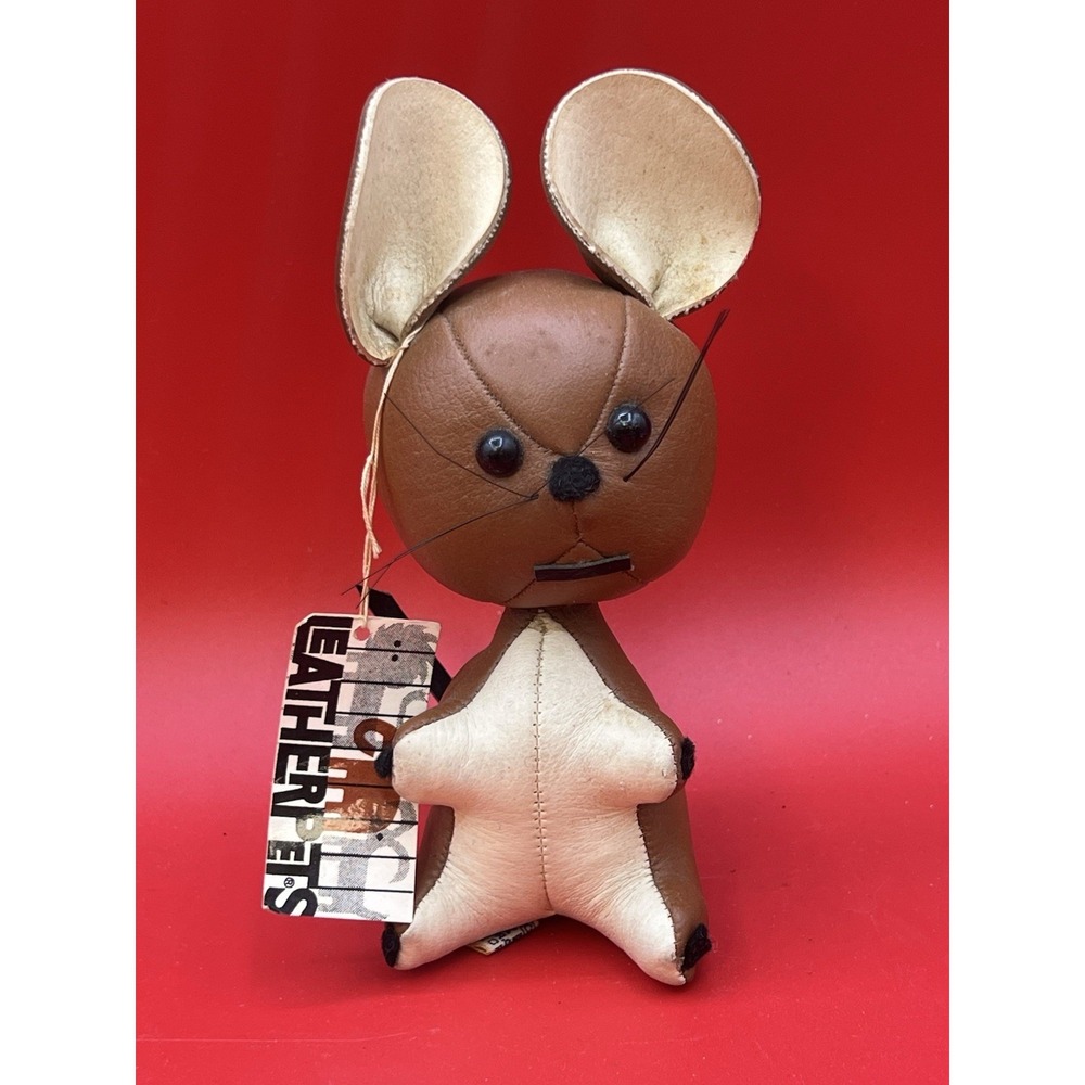 Rare Vintage 1960s Dakin Leather Pets Leather Morty Mouse No.314 With Tag Mint